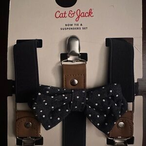 Cat & Jack Navy Polka Dot Bow Tie and Suspenders Set
